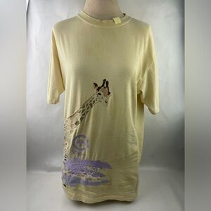 Roots and Equipment Yellow T shirt with embroidered Giraffe Sz M
